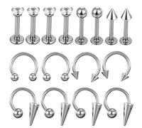 Gsbnjuy 16 Pcs Lip Rings Barbell Ring Horseshoe Labret Jewelry Lip Long Short Spike Ball Labret Rings Snake Bites Lips Piercing Jewelry for Women Men Tragus Helix Earrings Studs