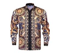 GSBOGOSSE Men Floral/Golden Lion/Paisley/Fashion Luxury Printed Dress Shirts Long Sleeve Button-Down Retro Gorgeous Design Shirts, Multicolored3, Large