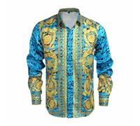 GSBOGOSSE Men Gold Fashion Luxury Printed Satin Long Sleeve Button-Down Shirts Flashy Retro Gorgeous Design Party Gift Shirt, Multicolored102, XL