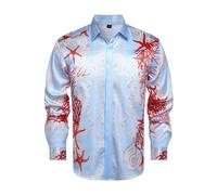 GSBOGOSSE Men Gold Fashion Luxury Printed Satin Long Sleeve Button-Down Shirts Flashy Retro Gorgeous Design Party Gift Shirt, Multicolored124, Large