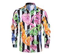 GSBOGOSSE Mens Gold Satin Button Down Long Sleeve Shirt | Mens Western Cowboy Baroque Print Silk Long Sleeve Button Down Shirt