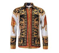 GSBOGOSSE Mens Luxury Brand Printed Silk Like Satin Button Down Dress Shirt for Party Prom Long Sleeve Slim Fit Floral Nightclub Shirt, Multicolored37, XL