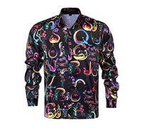 GSBOGOSSE Mens Luxury Brand Printed Silk Like Satin Button Down Dress Shirt for Party Prom Long Sleeve Slim Fit Floral Nightclub Shirt, Multicolored1, Large
