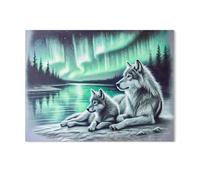 GSBRSNTS 5D DIY Diamond Painting,Two Wolves on The Lakeshore,Round Full Drill Crystal Rhinestone Embroidery Cross Stitch Arts Craft Canvas for Home Wall Decor(30 x 40 cm/11.81 x 15.74 inches)-Z29