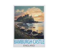 GSBRSNTS Bamburgh Castle England Vintage Travel Posters，DIY Paint by Numbers for Adults Beginner, Easy Paint by Numbers for Beginner,Acrylic Watercolor Paint by Number for Kids Gift Decor(30x40cm-K39