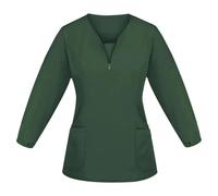 GSCLZ Women's Long-Sleeve Scrub Top - Winter & Autumn Work Uniform for Nurses & Surgeons V-Neck Nurse Blouse for Dental Nurse Vets Elderly Carers(Dark Green,XL)