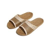 GSCLZ Woven Rattan Slippers With Soft Linen Lining Casual Open Toe Slip On Shoes Comfortable Indoor Home Slides(Yellow,44-45)