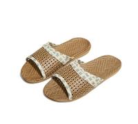 GSCLZ Woven Rattan Slippers With Soft Linen Lining Casual Open Toe Slip On Shoes Comfortable Indoor Home Slides(Green,35-36)