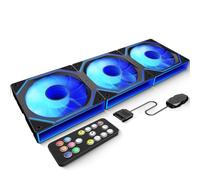 GSCOLER 120mm PC Fans 3-Pack, ARGB Daisy Chain PWM Case Fans with Dual-Sided Infinity Mirror, High Airflow 52.6 CFM, Quiet HDB Bearing <32.5dBA, Remote Control, 800-1800RPM, Reverse Blade, Black