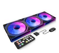 GSCOLER 120mm PC Fans 3-Pack, ARGB Daisy Chain PWM Case Fans with Dual-Sided Infinity Mirror, High Airflow 52.6 CFM, Quiet HDB Bearing <32.5dBA, Remote Control, 800-1800RPM, Forward Blade, Black