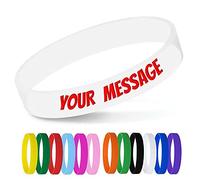 GSCSP Personalised wristbands Bulk with Text Message Custom Rubber Bracelets Customized Rubber Band Bracelets for Events, Motivation,Fundraisers, id wristbands for kids|festival,White