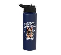 GSD Alsatian Dog Breed Yes Im with the Crazy German Shepherd Stainless Steel Insulated Water Bottle