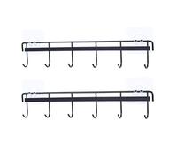 GSDGV 2 Pack Wall Mount Utensil Rail Rack, Kitchen Utensil Hooks No Drilling, Utensil Hangers with 6 Hooks, Adhesive Wall Hooks Rack Kitchen Rail for Kitchen Bathroom Livingroom(Black)