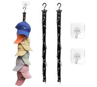GSDGV 2 Pieces Hat Storage, Hat Rack for Wall, Baseball Cap Storage with 16 Stainless Steel Clips and 2 Self Adhesive Hooks, Hanging Hat Organiser for Door Closet Hat Storage Display (Black)