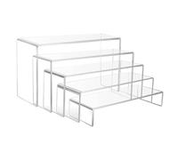 GSDGV 5 Pcs Clear Display Risers Shelf, Acrylic Display Risers, 5 Sizes Rectangular Acrylic Display Stand, Clear Rectangular Tiered Display Stand for Figures, Cosmetic, Cupcakes and Jewelry