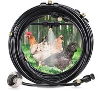 GSDOTZAP Chicken Coop Cooling System, 19.6FT Misting Line with 6 Brass Mist Nozzles, Brass Adapter(3/4") Outdoor Misting Water System, Easy DIY Installed Mister for Chicken Coop Backyard Garden Patios