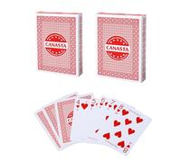 GSE 2-Deck Canasta Cards with Point Values, Includes Canasta and Hand & Foot Game Rules, Traditional Rummy Game Playing Cards for Family Game Night (Red)