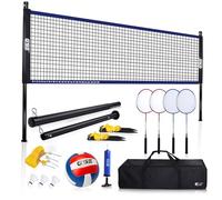 GSE Games & Sports Expert Recreational Portable Badminton/Volleyball Combo Set. Including Volleyball/Badminton Net System and Accessories