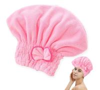 Gsedaox 1pcs Microfiber Hair Drying Towels,Pink,Bow-Knot Button Coral Fleece Dry Hat,Hair Drying Cap Hair Towel Wrap, Long Curly Thick Girls Hair Anti Frizz,for Wet Hair, Curly, Long&Thick Hair