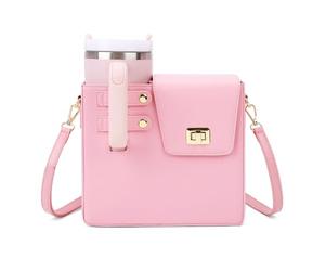 GSenhui Stanley Cup Bag Purse, Stanley Cup Holder Water Bottle Bag with Shoulder Strap Outdoor Portable Crossbody Bag for Stanley Cup (Pink)