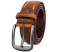 GSG Mens Leather Belts Double Stitched Belts for Jeans, Suits, Work, Uniform with Single Prong Buckle Brown 32-36 inch