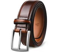 GSG Mens Leather Belts Double Stitched Belts for Jeans, Suits, Work, Uniform with Single Prong Buckle Dark Brown 36-40 inch