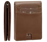 GSG Minimalist wallet for men with cash slot,Pop up wallet with Id window,Slim bifold wallet,RFID Blocking, Leather Slots Credit Card Holder with Gift Box, Dark Brown, Bifold Wallet