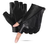 GSG SINCE 1998 Mens Fingerless Driving Unlined Leather GlovesBlack-Blue Small