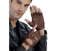 GSG SINCE 1998 Men's Fingerless Leather Gloves for Driving Brown Medium