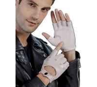 GSG SINCE 1998 Men's Fingerless Leather Gloves for Driving White S
