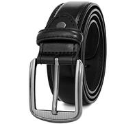 GSG SINCE 1998 Mens Leather Belts Double Stitched Belts for Jeans, Suits, Work, Uniform with Single Prong Buckle Black 36-40 inch
