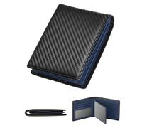 GSG SINCE 1998 Mens Leather Wallet RFID Blocking Wallets for Men, Tri Fold Wallet with Coin Pocket, 14 Card Slots, 2 ID Windows, Large Capacity Wallet Gift Box Black-Navy