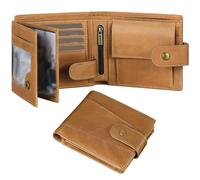 GSG SINCE 1998 Men's Wallets Cowhide Leather Multi-Functional RFID Blocking Wallet with 17 Credit Card Slots, 2 Banknote Compartments, 2 ID Windows, 1 Coin Pocket Light Brown
