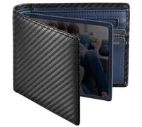 GSG SINCE 1998 Men's Wallets Genuine Leather RIFD Tri-Fold Wallet with Coin Pocket,14 Credit Card Slots, 2 Banknote Compartments, 2 ID Windows, Minimalist Wallet with Gift Box, Black-navy