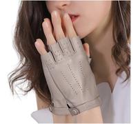 GSG SINCE 1998 Womens Leather Fingerless Gloves Unlined Driving Beige M