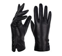 GSG Women's Warm Fleece Lining Wind-Proof Luxury Genuine Touch Screen Leather Gloves for Ladies Black