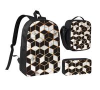 GSGCSBYMLG 3D Marble Pattern Printed 17in School Bag Pen Bag Lunch Bag Set