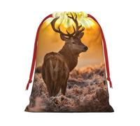 GSGCSBYMLG Antler Red Deer printed Drawstring Gift Bag Candy Bag Festive Party Gift Bag
