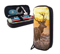 GSGCSBYMLG Antler Red Deer Printed Leather Pencil case Portable Stationery Case