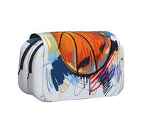 GSGCSBYMLG Basketball Colorful Sketch Enjoyment Printed Double Clamshell Pen Case Portable Stationery Case