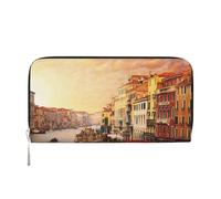 GSGCSBYMLG Beautiful Venice Canal View Printed Leather Hand Wallet Men Women Zip Clutch Card Holder
