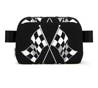 GSGCSBYMLG Black White Formula Checkered Flags Pattern Printed Square-Shaped Fashionable Waist Bag Casual Chest Bag