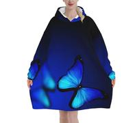GSGCSBYMLG Blue Butterfly printed Blanket Hoodie Oversized Hooded Blanket Large Pocket Hooded Blanket
