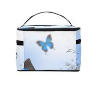 GSGCSBYMLG Blue Butterfly Printed Cosmetic Bag Handheld Toiletry Bag Travel Organizer Bag