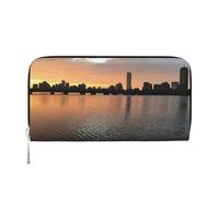 GSGCSBYMLG Boston Charles River City Skyline Sunset Printed Leather Hand Wallet Men Women Zip Clutch Card Holder