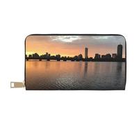 GSGCSBYMLG Boston Charles River City Skyline Sunset Printed Leather Wallet Large Travel Wallet Men Women Zip Clutch Card Holder