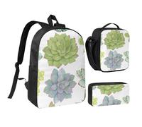 GSGCSBYMLG Cactus Succulents Printed 17in School Bag Pen Bag Lunch Bag Set