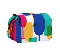 GSGCSBYMLG Cocktail Glasses and Wine Bottles Printed Double Clamshell Pen Case Portable Stationery Case