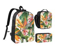GSGCSBYMLG Colorful Flowers Bird Printed 17in School Bag Pen Bag Lunch Bag Set