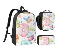 GSGCSBYMLG Cupcakes Donuts Muffins Sugar Printed 17in School Bag Pen Bag Lunch Bag Set